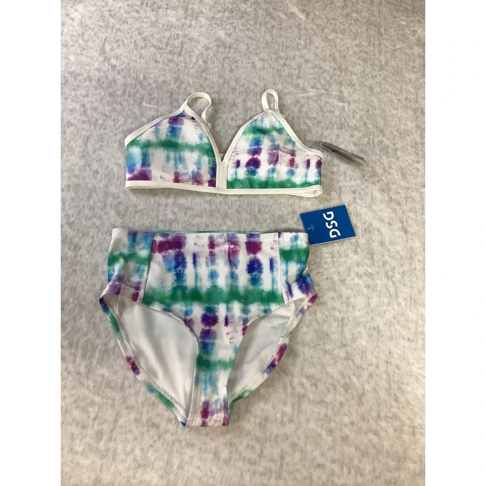DSG Girls Tide Dye Multi Bikini Set High Waisted‎ 2 Piece Swimsuit Size M NEW